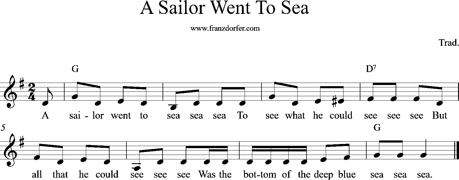 sheetmusic, A Sailor went to sea, G-Major